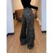 American Retro Camouflage Workwear Jeans For Women, 2025 Winter New Style, High-end Wide-leg Pants, Curved-leg Pants_mkmklike.com