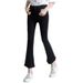 Korean-style High-waisted Cropped Flared Jeans For Women, Stretchy Slimming With Frayed Edges And Tassel Details_mkmklike.com