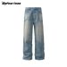 Men's Clothing Retro Washed Cat Whisker Clean Fit Straight Wide Leg Jeans Trendy Men And Women Loose Casual Trousers_mkmklike.com