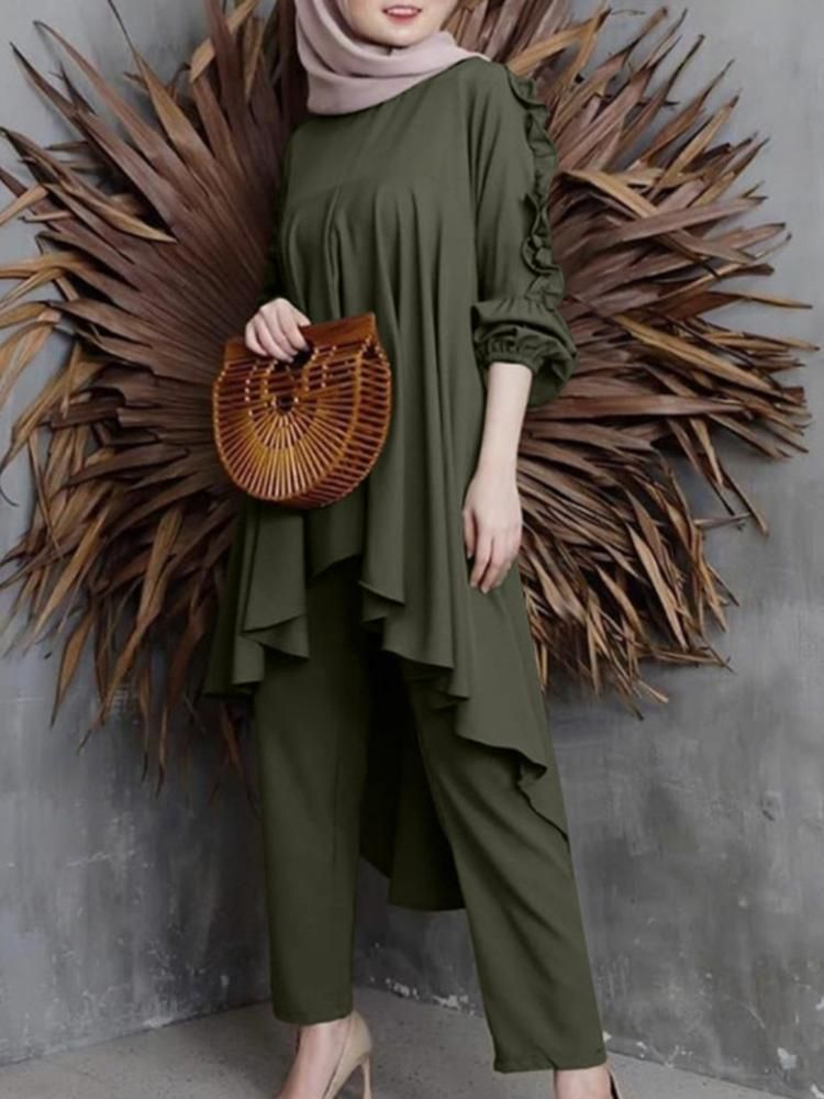 Women's Clothing casual trousers lace sleeve long and short swallowtail top daily women's suit_mkmklike.com