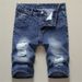 Men's Distressed Denim Jeans - Vintage Washed Blue Relaxed Fit Straight Leg Casual Shorts For Hip Hop Streetwear_mkmklike.com