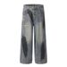 American Style Graffiti Distressed Straight-Leg Jeans For Men Loose Wide-Leg With Ink-Splattered Design Trendy Dirty_mkmklike.com