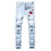 Men's Clothing New Men's Embroidered Rose Denim Ripped Light Blue Pants Slim Stretch Trousers_mkmklike.com