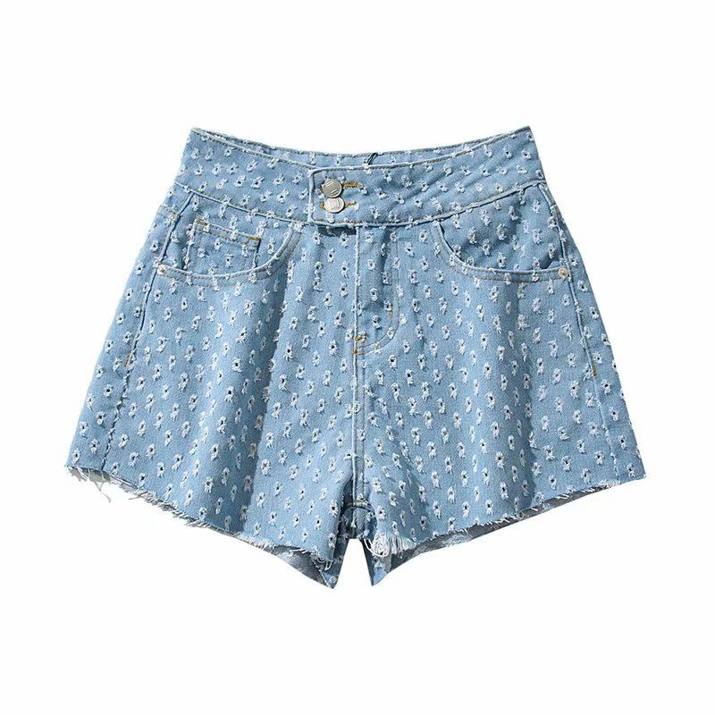 Women’s Clothing Ripped Denim Shorts For Women Summer New High Waist Ins Two Buttons Slimming Raw Edge A Line Wide Leg Hot Pants_mkmklike.com