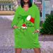 Women's Clothing Digital Christmas Green Geek Print Temperament Midi Pullover V neck Long Sleeve Dress_mkmklike.com