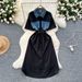 Women's Denim Shirt Dress - Summer 2025 Lapel Design With Tie Waist & Side Slit_mkmklike.com