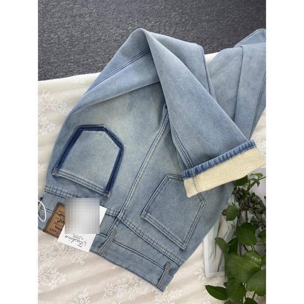 Fleece-Lined Straight Leg Jeans For Women – High Waist | Light Blue | Winter Warmth | Relaxed Fit | S-2XL_mkmklike.com