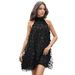 Women's Clothing organza loose babydoll dress halter-neck flower-decorated dress_mkmklike.com