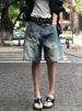 Unisex Washed Denim Shorts Casual Style Unique Pockets Summer Trendy Brand Five Point Pants_mkmklike.com