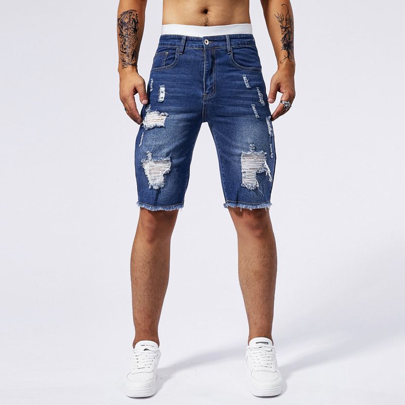 Men's Clothing Micro Elastic Slim Summer Five Point Jeans Casual Shorts Loose Men's Denim Shorts 5 Points Hole_mkmklike.com