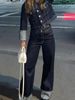 K Women's Denim Jacket With Flared Cuffed Trousers Set_mkmklike.com