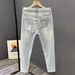 Men's Slim Fit Stretch Jeans – Light Blue Washed Denim Pants With Embroidery Detail, Comfortable Straight-Leg Trousers For Casual & Office Wear_mkmklike.com