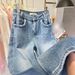 Women's High Waist Rhinestone Embellished Flared Jeans - Trendy Wide Leg Floor-Length Denim Pants For Glamorous Street Style_mkmklike.com