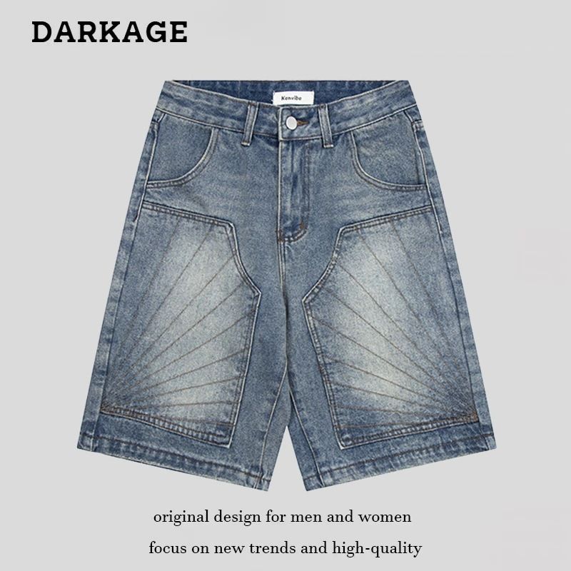 Men's Vintage Washed Distressed Denim Shorts Casual Loose Fit Straight Leg 5-Pocket Summer Shorts_mkmklike.com