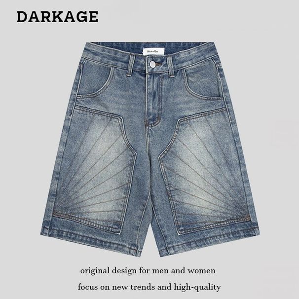 Men's Vintage Washed Distressed Denim Shorts Casual Loose Fit Straight Leg 5-Pocket Summer Shorts_mkmklike.com