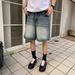 Men's Retro Washed Blue Denim Shorts High End Feel Loose Fit Casual Versatile Five Point New Summer Style_mkmklike.com
