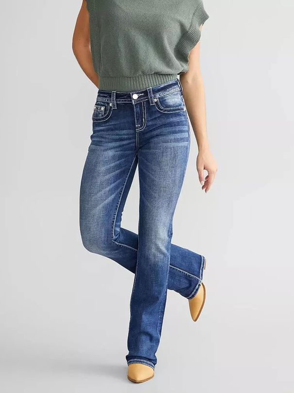 Embroidered Flare Jeans For Women – Mid-Rise Vintage Denim With Floral Stitching (S-XXL)_mkmklike.com