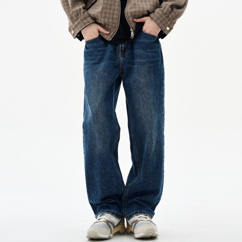 Nordmann Muqiu Men's Clothing | Autumn Winter New American Commuter Washed Vintage Jeans Men Loose Straight High-end Feel Long_mkmklike.com