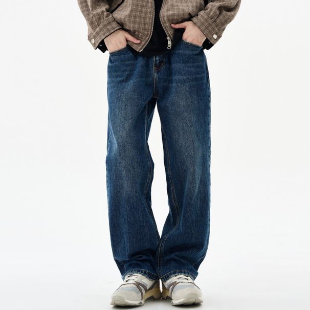 Nordmann Muqiu Men's Clothing | Autumn Winter New American Commuter Washed Vintage Jeans Men Loose Straight High-end Feel Long_mkmklike.com