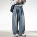Men's Vintage Washed Distressed Jeans - Loose Fit Straight Leg Casual Pants For Spring & Summer_mkmklike.com