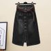 Women's Clothing Skirt High Waist Medium Length Denim Skirt Spring New Retro One Row Of Buttons Split A Line Skirt_mkmklike.com