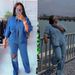 European And American Hot Sale New Fashion Personality Shirt Top Hole Denim Trousers Two Piece Set_mkmklike.com
