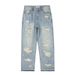 Men's Distressed Washed Denim Jeans - High Street Baggy Straight Leg Pants With Vintage Streetwear Style_mkmklike.com