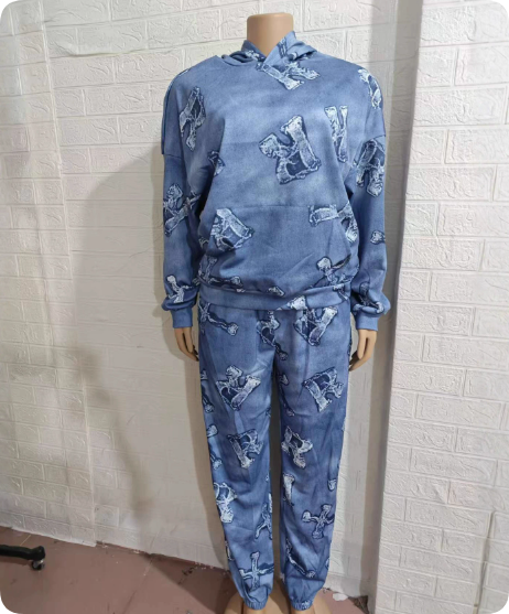 Style Printed Pocket Long-sleeved Sweatshirt 2-piece Set, Trousers Suit For Women_mkmklike.com
