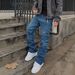 2026 Men's Clothing Patchwork Slim Fit Jeans American Style Slight Flare Stylish Denim Trousers_mkmklike.com