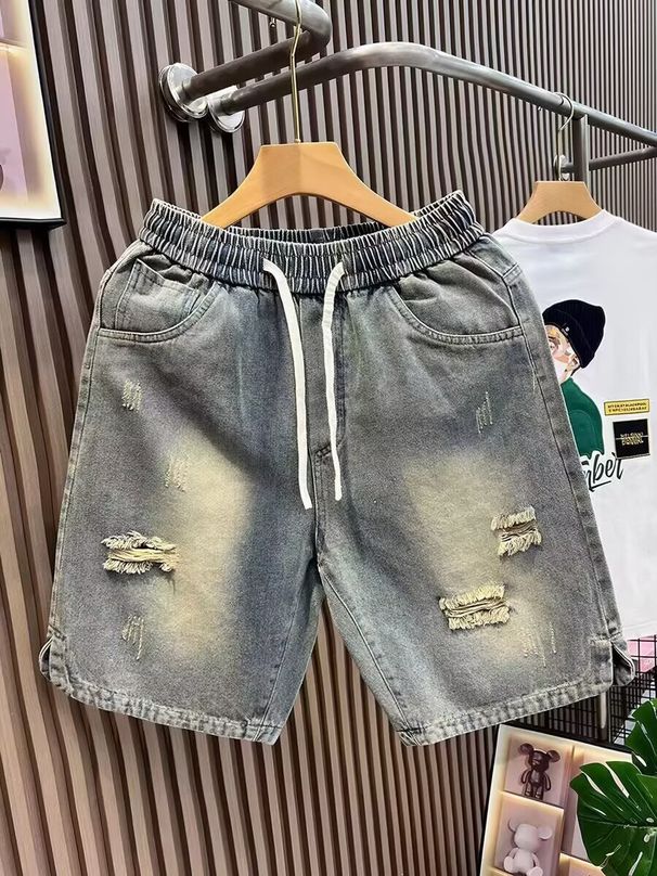 Retro Style Lightweight Denim Shorts For Men Distressed Summer Casual Loose Straight Leg Five-Pocket Design Trendy Versatile Pants_mkmklike.com