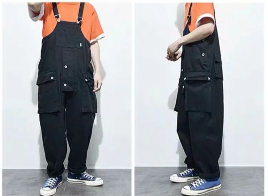 Unisex Japanese Streetwear Cargo Overalls 2026 Spring Loose Wide-Leg Dungarees | Retro Hip-Hop Multi-Pocket Couple Outfits_mkmklike.com