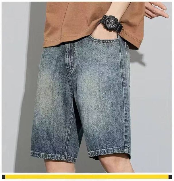 2025 Summer Denim Shorts Men's Thin Casual Loose Straight Washed Five-inch Jeans_mkmklike.com