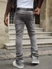 Men's Clothing New Men's Straight Jeans, Fashion Elastic Patch Denim Stacked Pants_mkmklike.com