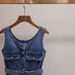 ELLE SP Home 2025 Early Spring New Fashion Retro Sweet Cool Elegant Waist-Cinching Short Puffy Denim Vest Dress For Women_mkmklike.com