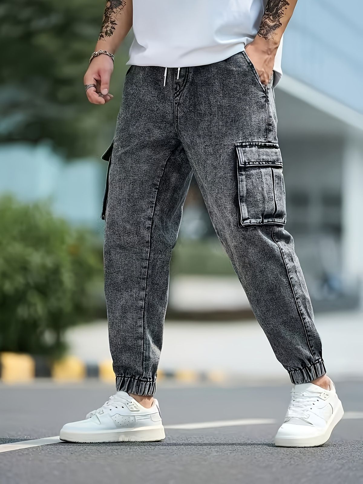 American Multi-pocket European And American Cargo Jeans Men's Wide-leg Loose Plus Size_mkmklike.com