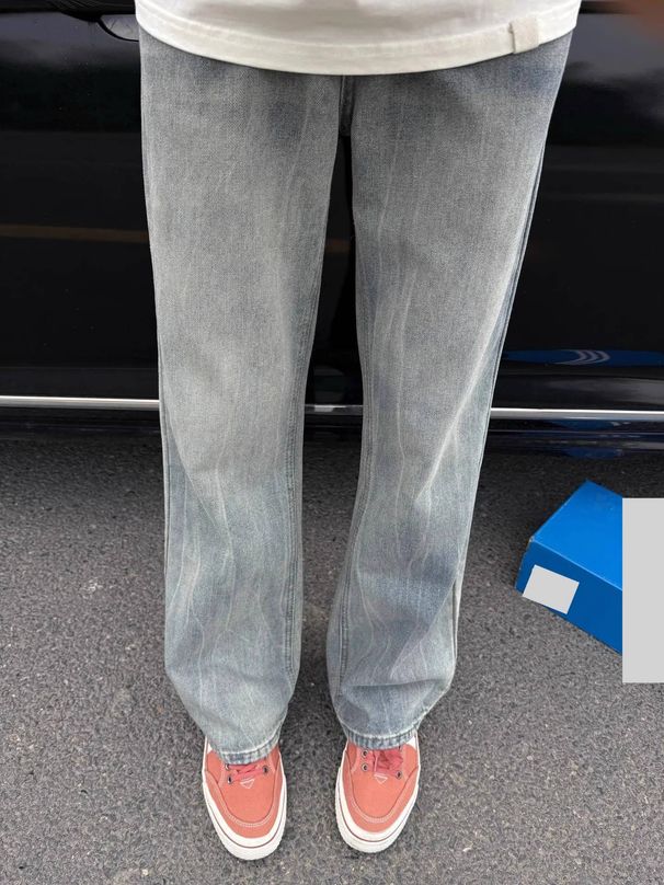 Men's High-Waisted Vintage Jeans – Cleanfit Straight-Leg Denim Pants With Slight Flare (Blue, S-XXXL)_mkmklike.com