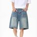 Unisex Retro Irregular Patchwork Denim Shorts Summer Loose Wide Leg Five Point Pants_mkmklike.com