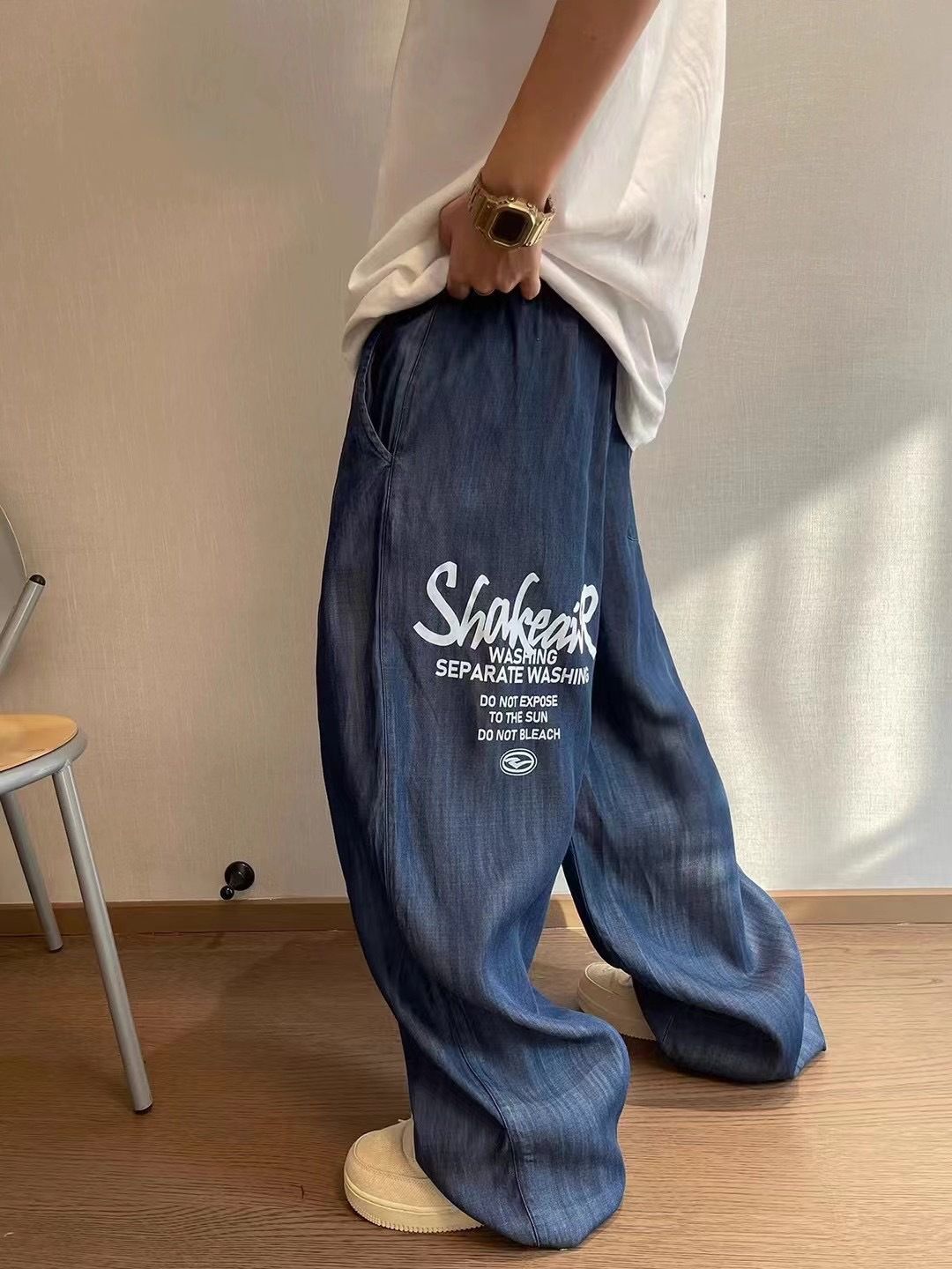 Men's Spring Retro Wide-Leg Jeans - Lightweight Drapey Tencel Denim Pants With Streetwear Flair_mkmklike.com