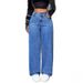 High-Waisted Wide-Leg Retro Style Draped Jeans Loose Straight Leg Trousers Women's Clothing Denim_mkmklike.com