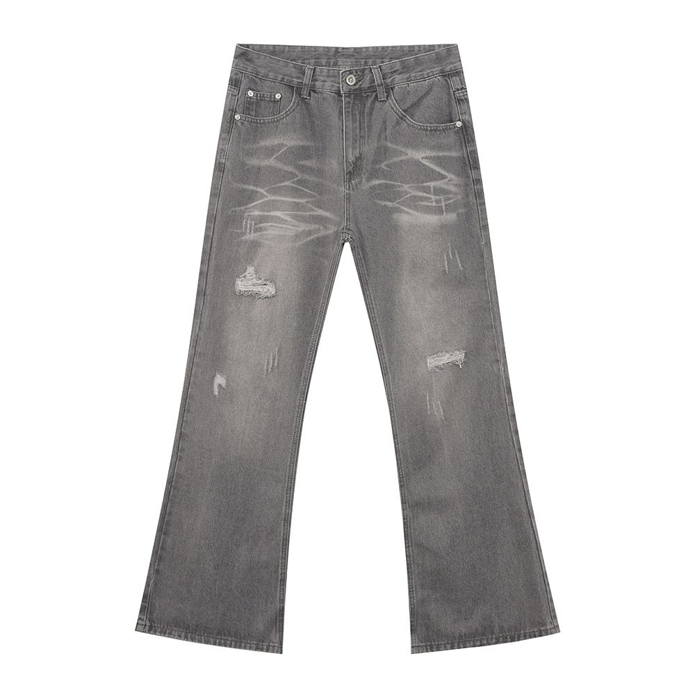 Men's Clothing Korean Style New Style Worn Design Washed And Whitened Versatile Fashion Flared Denim Trousers_mkmklike.com