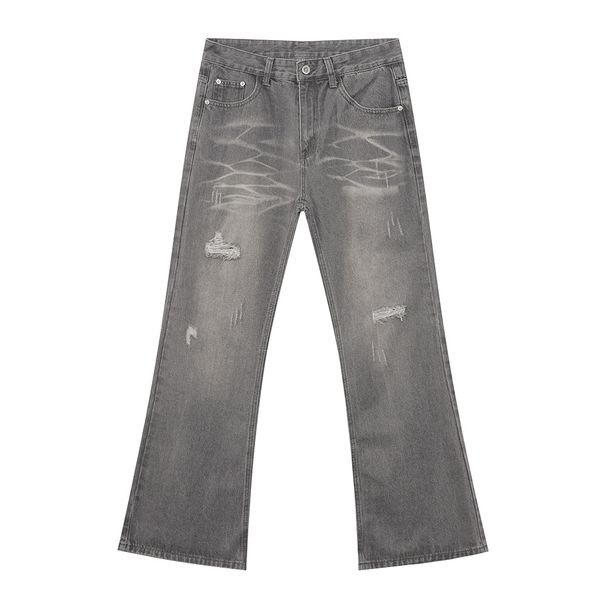 Men's Clothing Korean Style New Style Worn Design Washed And Whitened Versatile Fashion Flared Denim Trousers_mkmklike.com