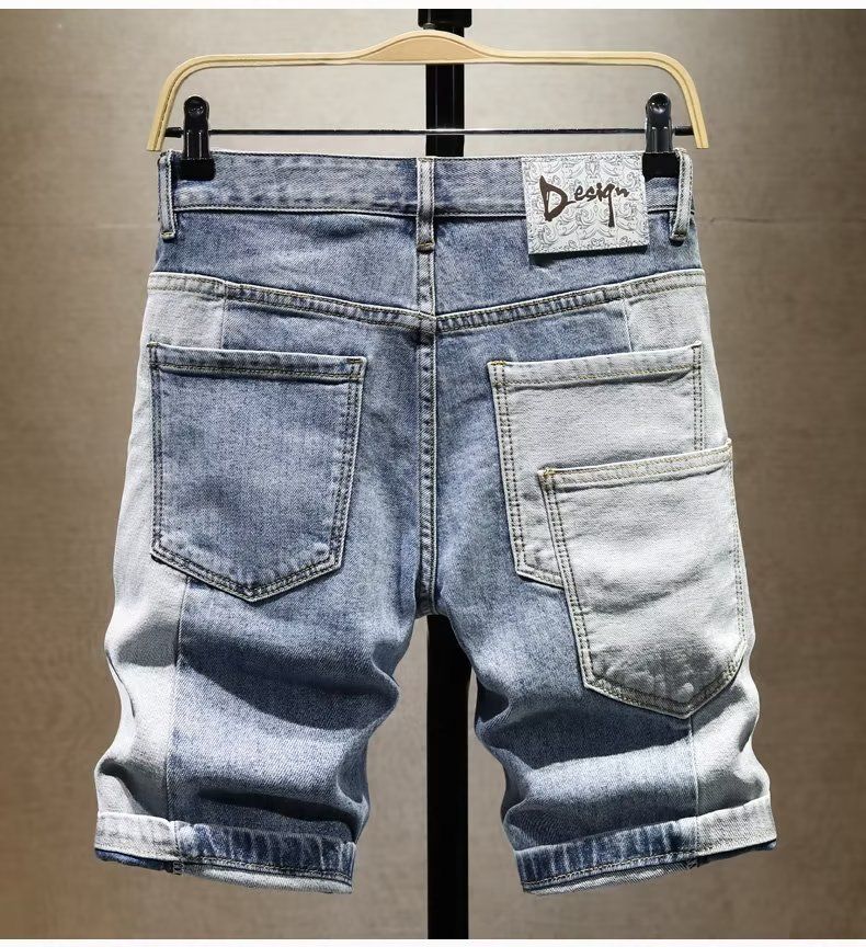 Men's Trendy Ripped Denim Shorts Slim Fit Five Pocket Length Distressed Jeans 2026 Hip Hop Style Fashion Worn By Internet Celebrities_mkmklike.com
