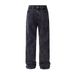 Vintage Snow Wash Denim Jeans For Men - Distressed Ripple Fold Straight Leg Cleanfit Style Comfortable Cotton Casual Pants_mkmklike.com