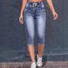Women’S Distressed Stretch Capri Jeans – Streetwear Style With Drawstring Waist & Ripped Details_mkmklike.com