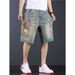 Men's Chinese Tiger Embroidered Denim Shorts – Loose Fit Distressed Cargo Shorts With Vintage Style_mkmklike.com