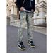 Men's Slim Fit Straight Leg Casual Pants Retro Five-Pointed Star Print Distressed Ripped Denim Long Trousers Autumn Wear_mkmklike.com