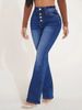Women's Clothing High Waist Elastic Stud Buckle Tight Fitting Jeans_mkmklike.com