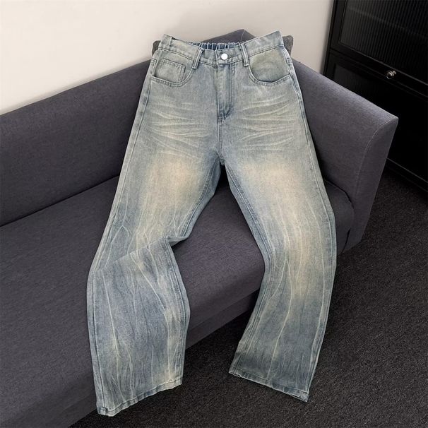 Vintage Washed Blue Wide-Leg Jeans – Unisex High Waist Straight Fit (S-3XL, Light Blue)_mkmklike.com