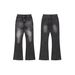 Men's Cleanfit Distressed Jeans Black Washed Denim Cat Whisker Tapered Leg Slim Fit for Everyday Wear_mkmklike.com