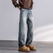 Autumn New Jeans Men's Fit Straight Tube Loose Trendy Brand American Washed Middle Waist Youth American Retro Double Craft_mkmklike.com